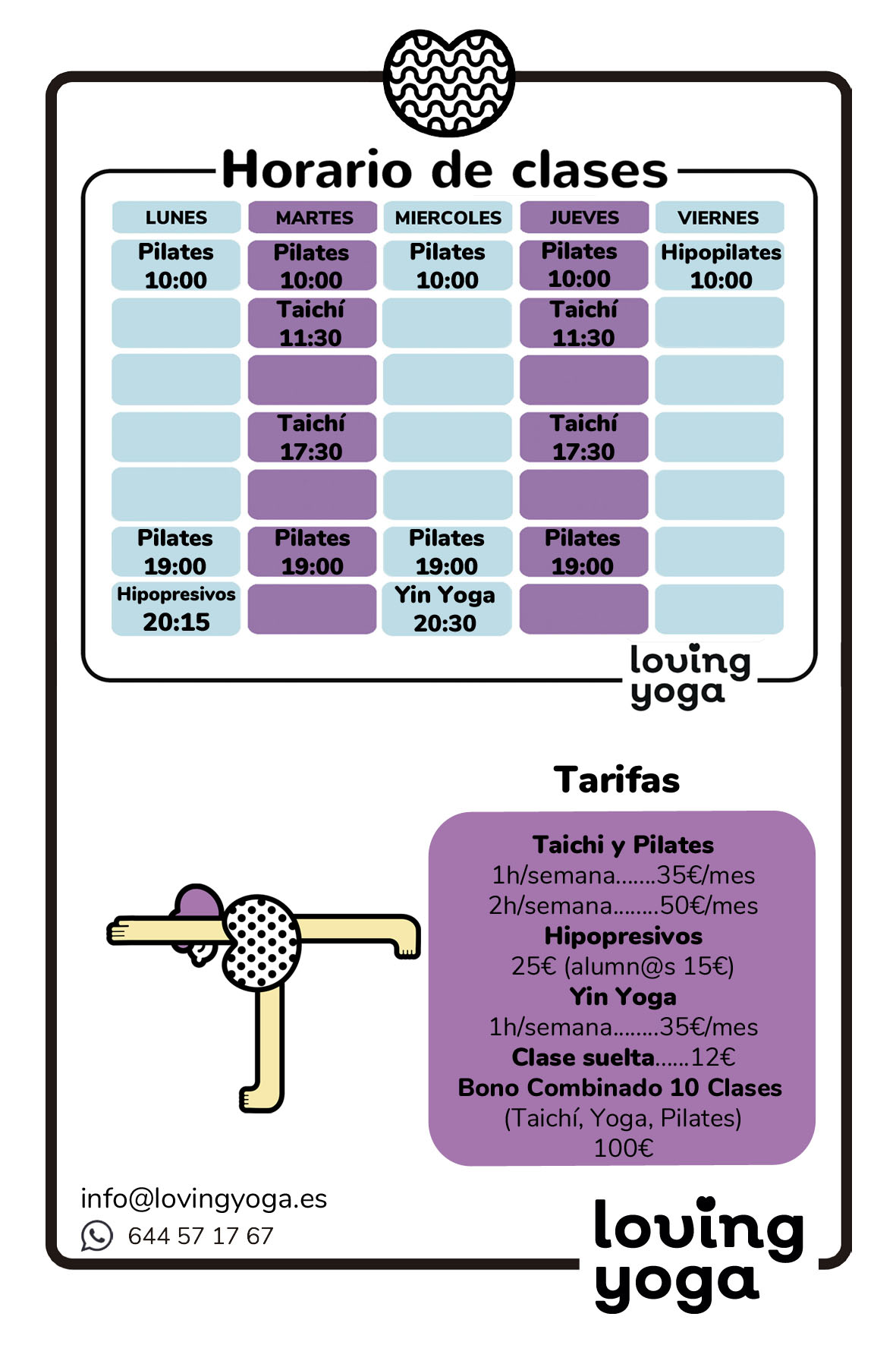 horarios y tarifas pilates