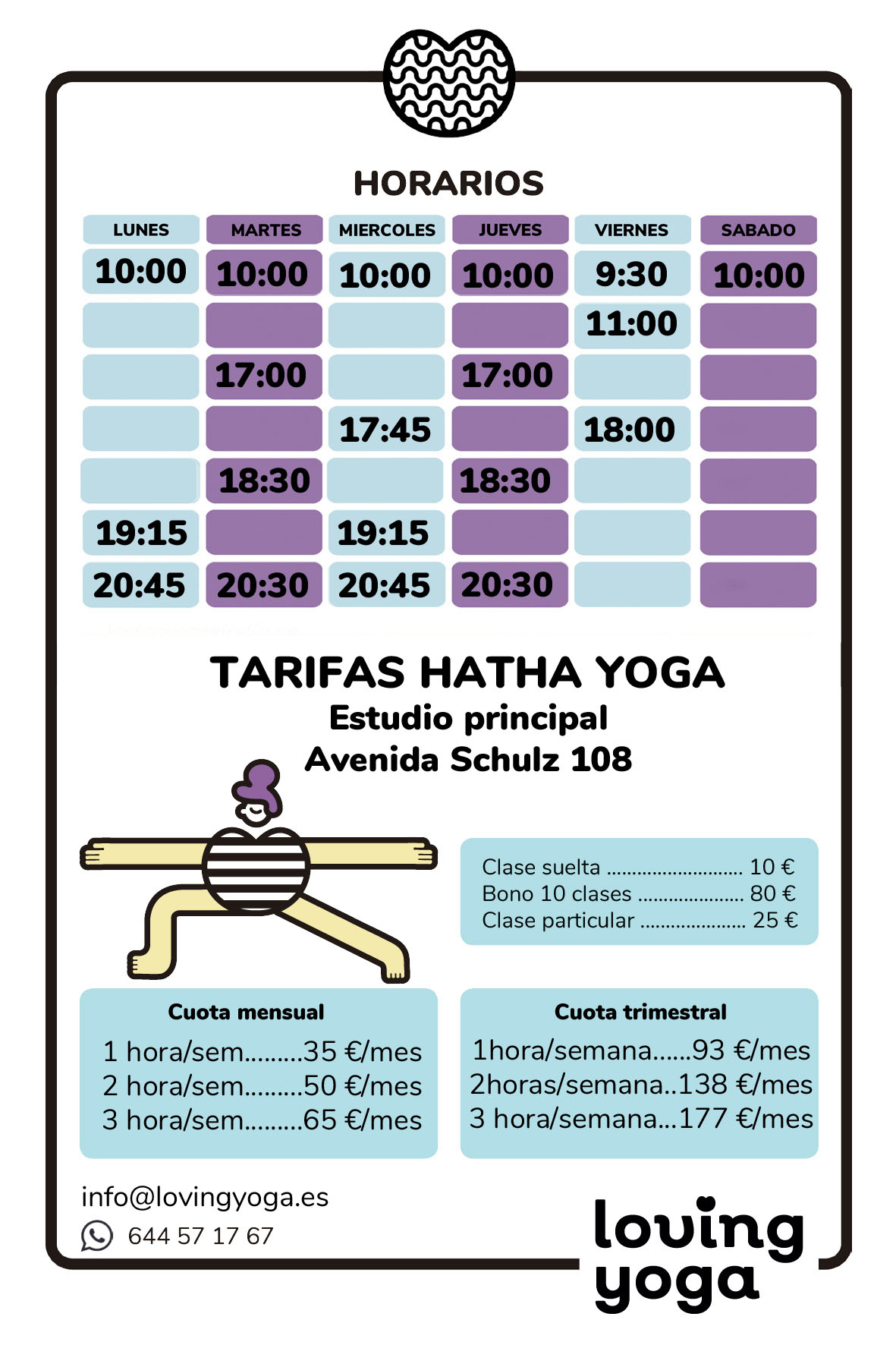 Horarios y tarifas yoga